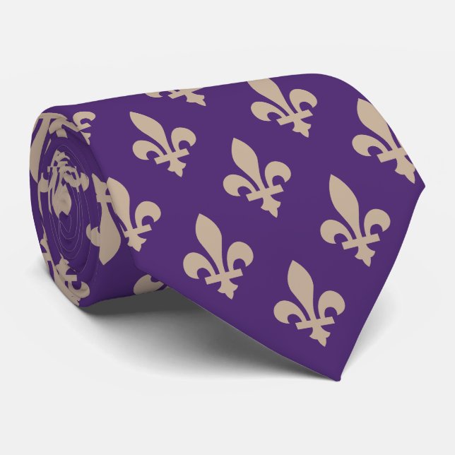 Fleur de Lis Mönster, Royal Fransk Cream på Lila Slips (Rullad)