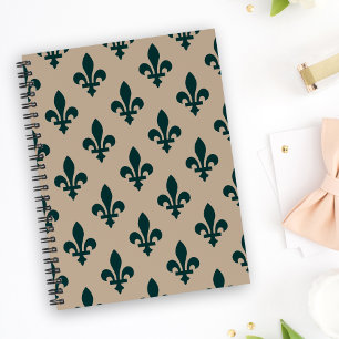 Fleur de Lis Mönster, Royal Fransk Grönt på Cream Anteckningsbok