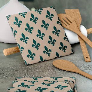 Fleur de Lis Mönster, Royal Fransk Grönt på Cream Kakelplatta