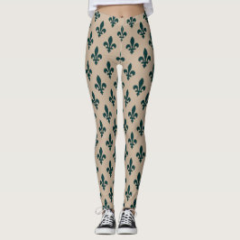 Fleur de Lis Mönster, Royal Fransk Grönt på Cream Leggings