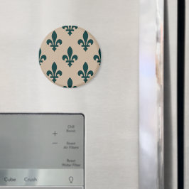 Fleur de Lis Mönster, Royal Fransk Grönt på Cream Magnet