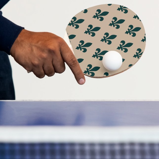 Fleur de Lis Mönster, Royal Fransk Grönt på Cream Pingisracket (Insitu)