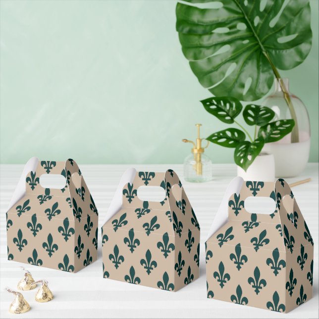 Fleur de Lis Mönster, Royal Fransk Grönt på Cream Presentaskar (Multipel)