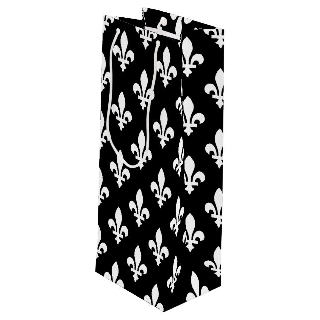 Fleur de Lis Mönster, Royal Fransk, White on Black (Baksidan Vinklad)