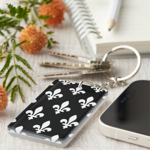 Fleur de Lis Mönster, Royal Fransk, White on Black