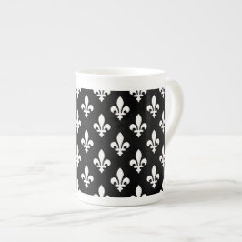 Fleur de Lis Mönster, Royal Fransk, White on Black Benporslin Mugg