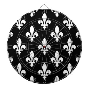Fleur de Lis Mönster, Royal Fransk, White on Black Darttavla