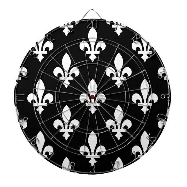 Fleur de Lis Mönster, Royal Fransk, White on Black Darttavla (Framsidan)