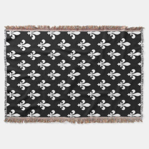 Fleur de Lis Mönster, Royal Fransk, White on Black Filt