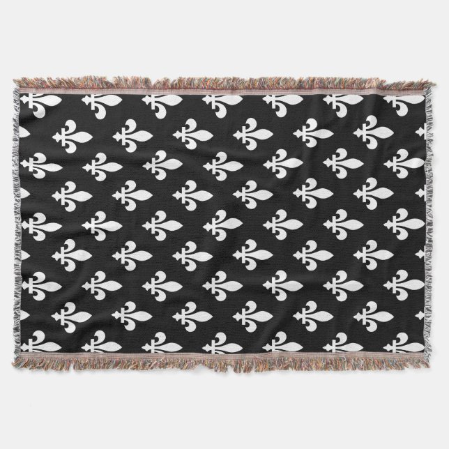 Fleur de Lis Mönster, Royal Fransk, White on Black Filt (Framsidan)