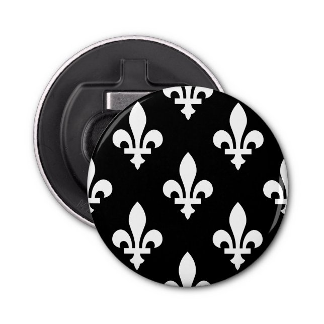 Fleur de Lis Mönster, Royal Fransk, White on Black Flasköppnare (Framsidan)
