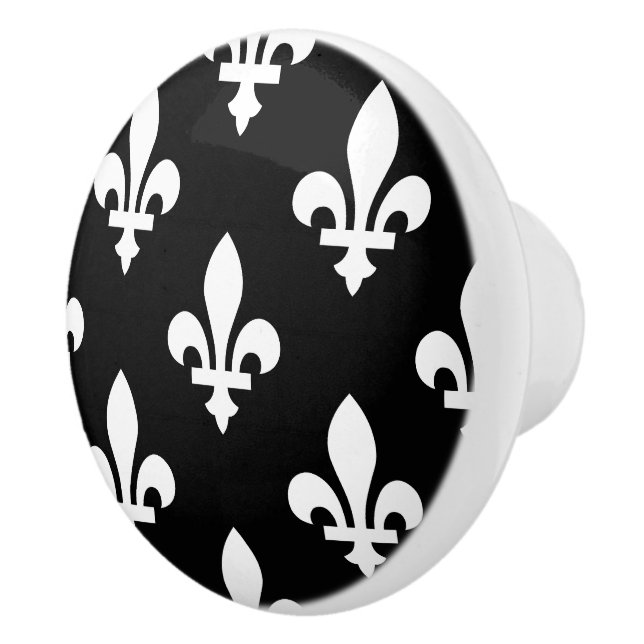 Fleur de Lis Mönster, Royal Fransk, White on Black Knopp (Höger)