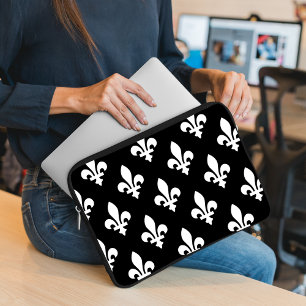 Fleur de Lis Mönster, Royal Fransk, White on Black Laptop Fodral