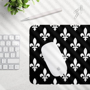 Fleur de Lis Mönster, Royal Fransk, White on Black Musmatta