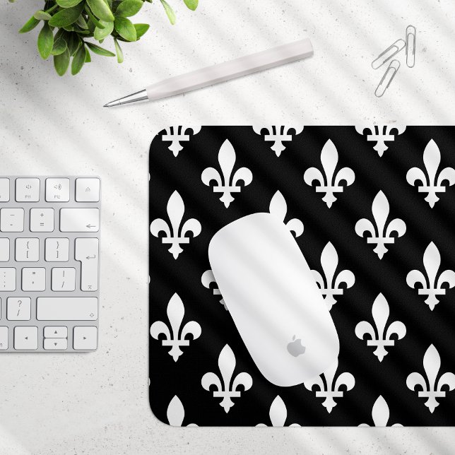 Fleur de Lis Mönster, Royal Fransk, White on Black Musmatta (Skapare uppladdad)