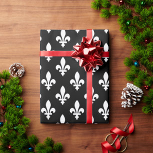 Fleur de Lis Mönster, Royal Fransk, White on Black Presentpapper