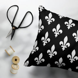 Fleur de Lis Mönster, Royal Fransk, White on Black Prydnadskudde