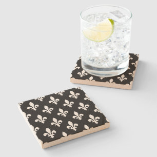 Fleur de Lis Mönster, Royal Fransk, White on Black Stenunderlägg