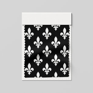 Fleur de Lis Mönster, Royal Fransk, White on Black Tyg