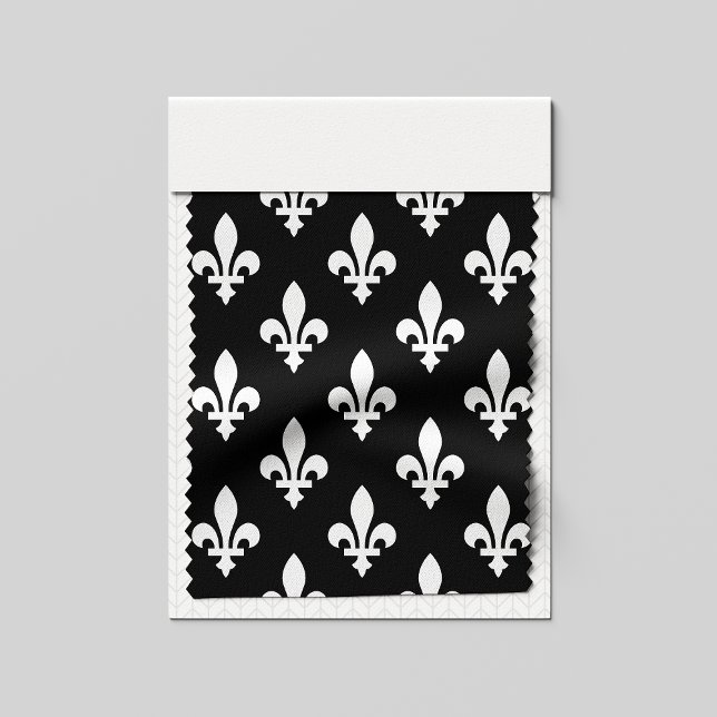 Fleur de Lis Mönster, Royal Fransk, White on Black Tyg (Skapare uppladdad)