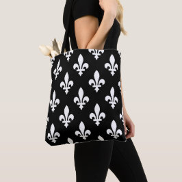 Fleur de Lis Mönster, Royal Fransk, White on Black Tygkasse