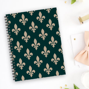 Fleur de Lis-mönster, Royal French Crème på Grön Anteckningsbok
