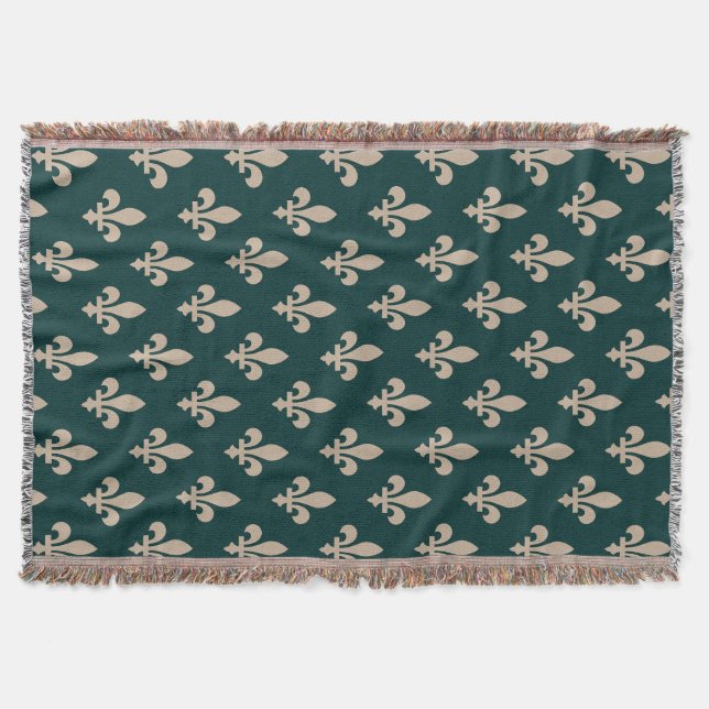 Fleur de Lis-mönster, Royal French Kräm på Grönt Filt (Framsidan)