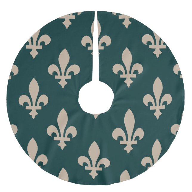 Fleur de Lis-mönster, Royal French Kräm på Grönt Julgransmatta Borstad Polyester (Framsidan)