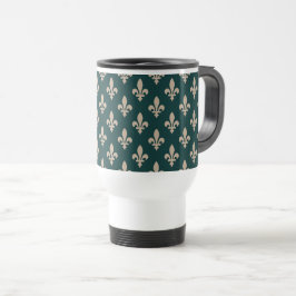 Fleur de Lis-mönster, Royal French Kräm på Grönt Resemugg