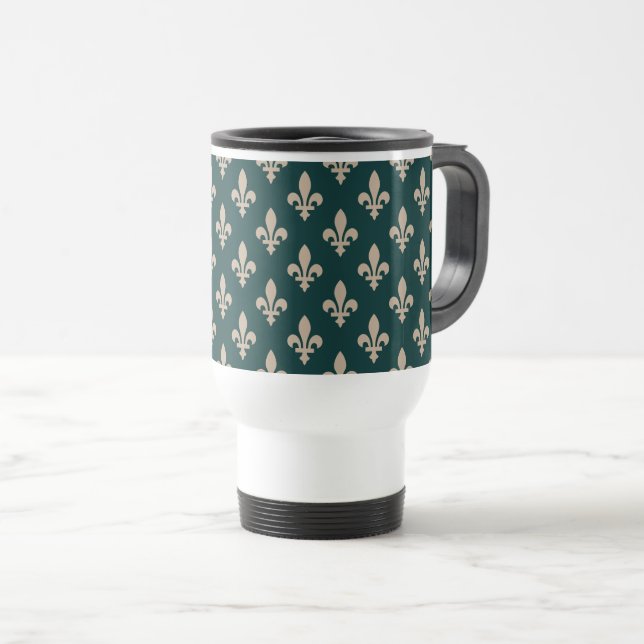 Fleur de Lis-mönster, Royal French Kräm på Grönt Resemugg (Framsida höger)