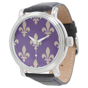 Fleur de Lis-mönster, Royal French Kräm på Lila Armbandsur