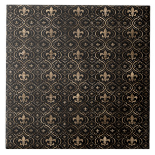 Fleur-de-lis mönster svart och guld kakelplatta
