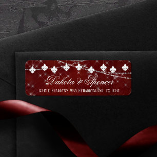 Fleur de Lis Mörk Red Ljus ELEGANT ADRESS Returadress Etikett