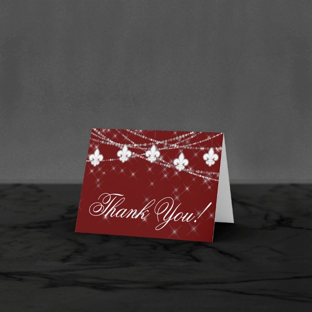 Fleur de Lis Mörk Red Ljus | Elegant Photo Tack Kort (Skapare uppladdad)