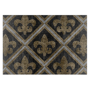 Fleur-de-lis-mosaikplattan mönster svart och guld