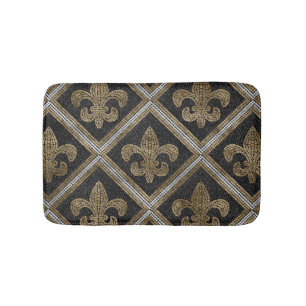 Fleur-de-lis-mosaikplattan mönster svart och guld badrumsmatta