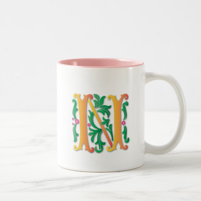 Fleur-de-lis N Monogram Två-Tonad Mugg (Höger)