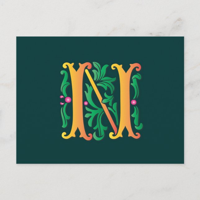 Fleur-de-lis N Monogram Vykort (Framsida)