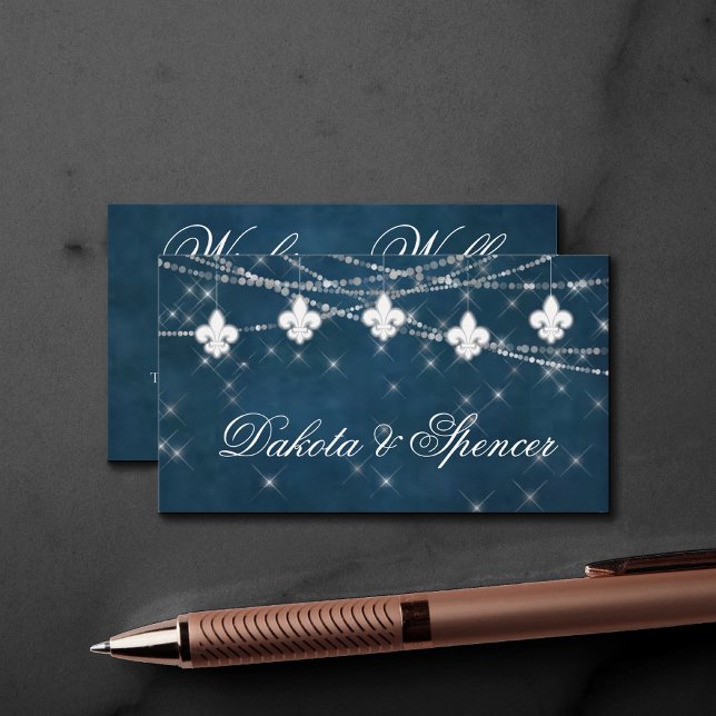 Fleur de Lis Navy Blue Light | Rustisk Wishing wel Tilläggskort (Skapare uppladdad)