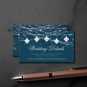 Fleur de Lis Navy Blue Ljus Bröllop webbplats Tilläggskort