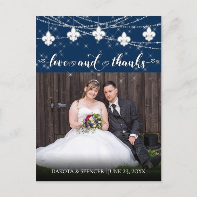Fleur de Lis Navy Blue Ljus | Kärlek och tack Vykort (Framsida)