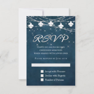 Fleur de Lis Navy Blue Ljus Rustic Boho Chic OSA Kort