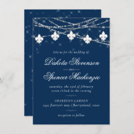 Fleur de Lis Navy Blue Ljus | Rustic Bröllop Inbjudningar
