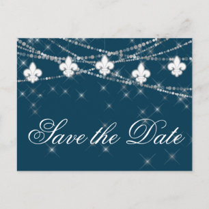 Fleur de Lis Navy Blue Ljus Rustic Bröllop Meddelande Vykort