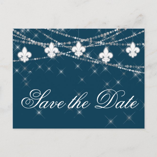 Fleur de Lis Navy Blue Ljus | Rustic Bröllop Meddelande Vykort (Framsida)