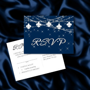 Fleur de Lis Navy Blue Ljus Rustik mottagning Inbjudan Vykort