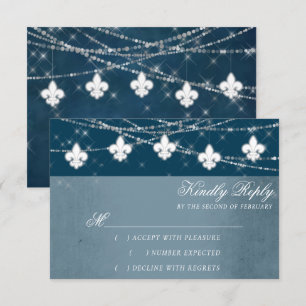 Fleur de Lis Navy Blue Ljus Rustiskt skript OSA Kort