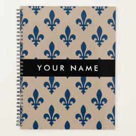 Fleur de Lis, Navy Blue on Beige, Royal, Your Name