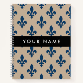 Fleur de Lis, Navy Blue on Beige, Royal, Your Name