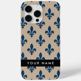 Fleur de Lis, Navy Blue on Beige, Royal, Your Name